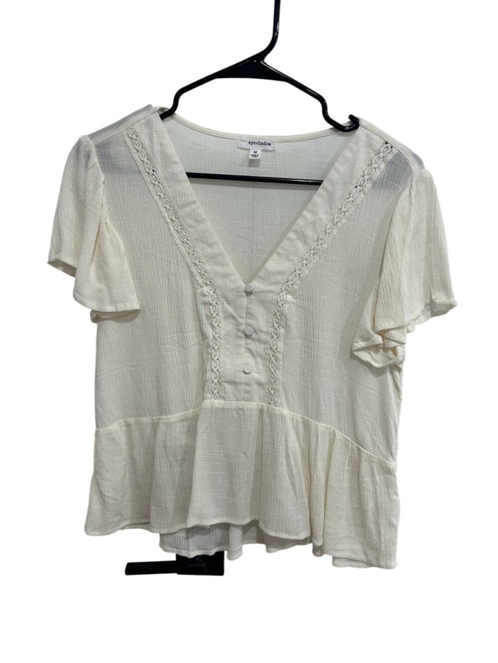 Eye Shadow Cream Flutter Sleeve Peplum Blouse Size Medium Coquette Cottagecore